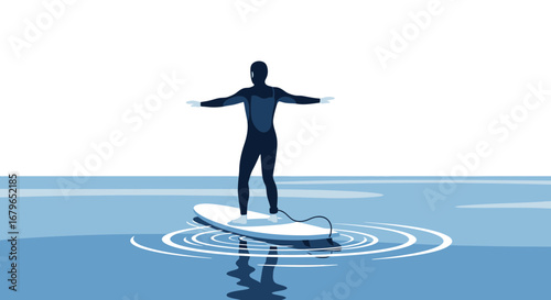 Illustration Of A Surfer Balancing On A Board, Demonstrating Skill And Coordination.