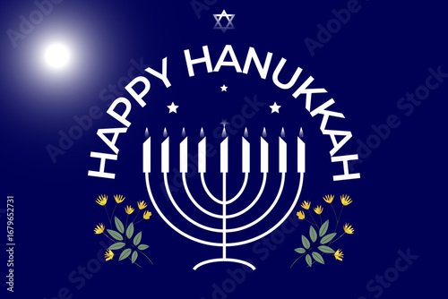 Happy Hanukkah Celebration with Menorah and Star of David