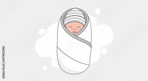 Illustration of a Swaddled Baby in a White Blanket, a Symbol of Peace