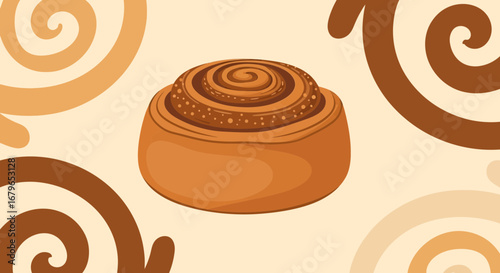 Illustration Of Tasty Cinnamon Roll And Spirals Against A Subtle Background Design