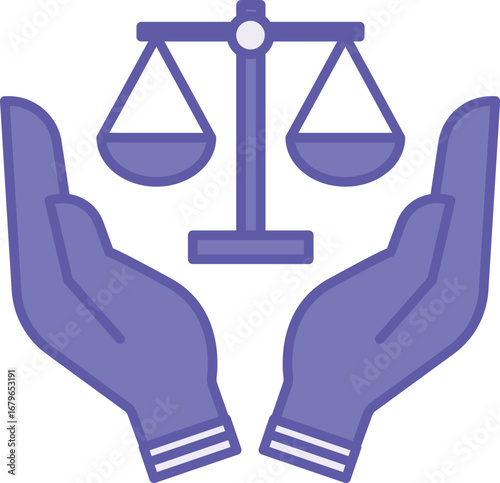 Colored Fair Icon. Vector Illustration. Scales of Justice in Human Hands. Acting Impartially, According to Truth. Concept Fairness