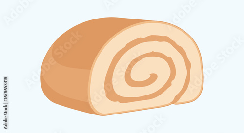 Illustration of a Swiss Roll, baked dessert with a spiral filling, isolated on white background