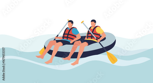 Illustration of Two People Rafting on a River for Adventure and Recreation Activities