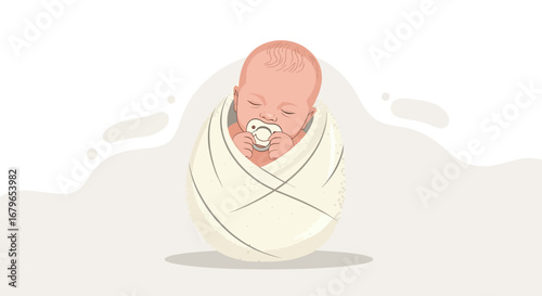 Illustrative Depiction Of a Swaddled Infant Sleeping Peacefully With Pacifier