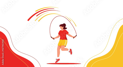 Illustration of a woman jumping rope on a white background, fitness concept