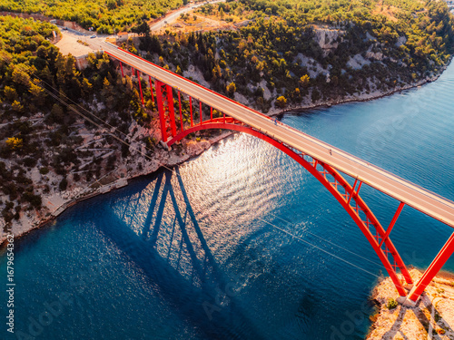 Konstfotografi Maslenica Bridge spanning the Novsko zdrilo strait on Croatia’s Adriatic coast