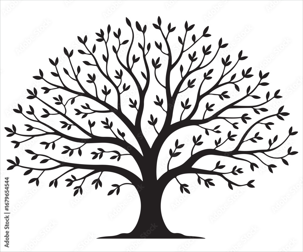 Obraz premium Silhouette of large tree with branches and leaves, nature vector design