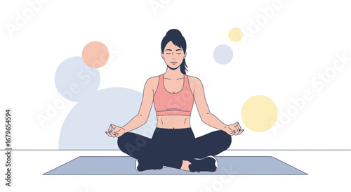 Illustration of a woman practicing mindfulness meditation in a lotus pose