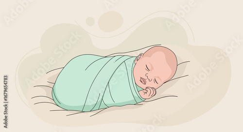 Infant Calmy Asleep in a Soft Swaddle, Resting Peacefully, A Visual Illustration