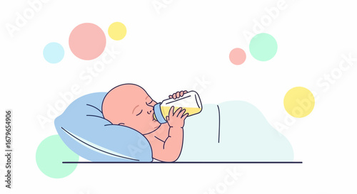 Infant Feeding Comfortably Resting, Illuminated with Soft Colors and Gentle Contours