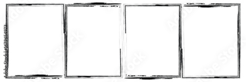 Grunge square and rectangle frames. Ink empty black boxes set. Rectangle borders collections. Rubber square stamp imprint. Vector illustration isolated on white background