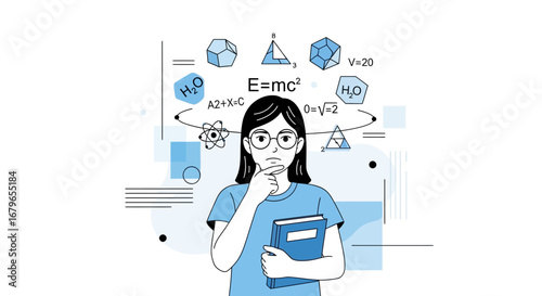Intellectual Woman Contemplating Equations And Formulas Representing Thought Processes