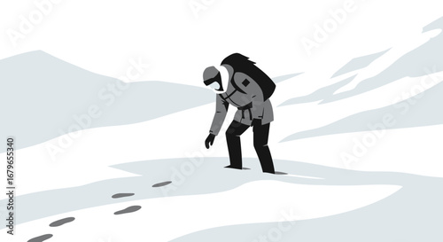 Isolated Climber Navigating Snowy Terrain Toward An Unknown Destination