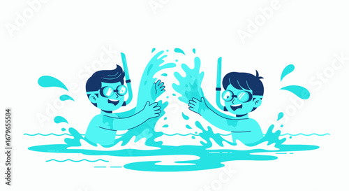 Joyful Aquatic Adventures: Two Friends Engage in Playful Water Fun Together
