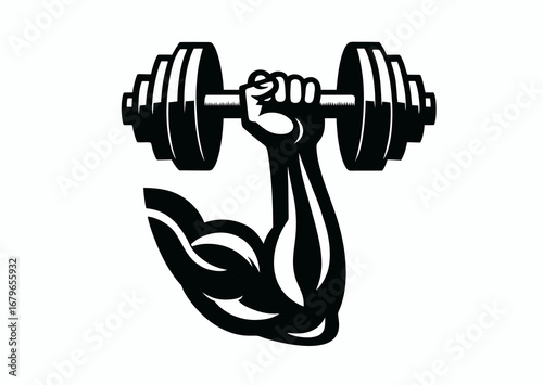 Bodybuilder hand holding a dumbbell with biceps tense