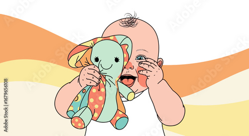 Joyful Baby Holds a Colourful Toy, Expressing Pure Delight And Happiness Totally