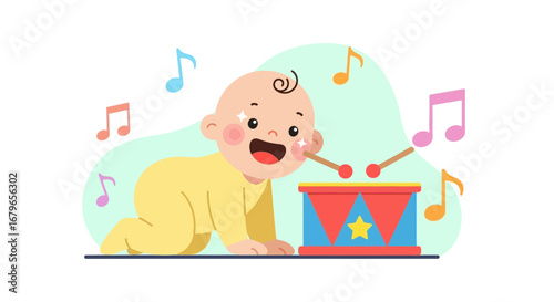 Joyful Baby Playing Musical Instrument, Creating Rhythmic Sounds and Enjoying the Melody