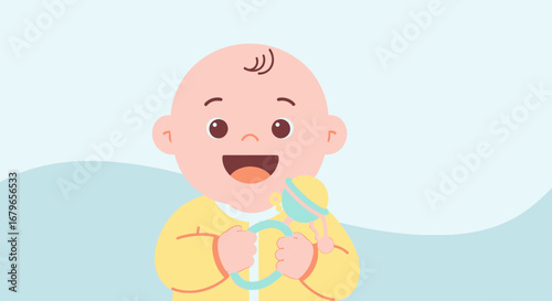 Joyful Baby Playtime: Adorable Illustration with Rattle and Cheerful Expression
