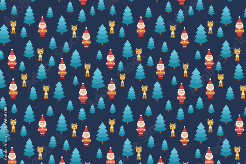 Santa Reindeer Tree Pattern swatch available in swatches panel, Christmas Holiday Seamless Design