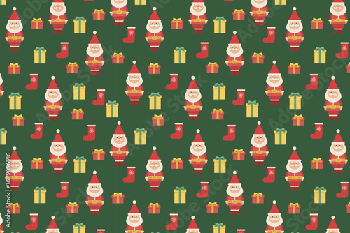 Santa Gifts Stockings Pattern swatch available in swatches panel, Christmas Holiday Seamless Design