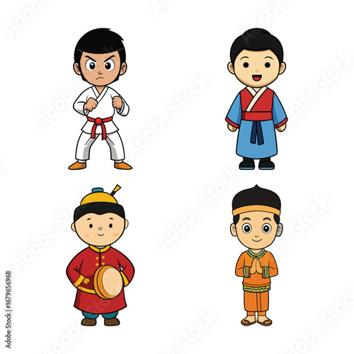 Cartoon illustration set of boys girls kids and people characters with smiling faces and fun expressions