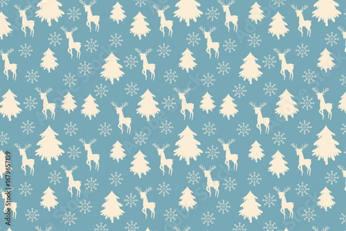 Reindeer Snowflake Tree Pattern swatch available in swatches panel, Winter Christmas Holiday Seamless Design