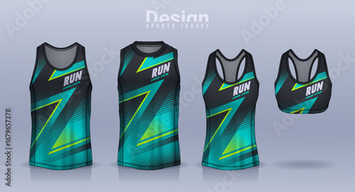 Sleeveless shirt sport design template, jersey mockup for Men's and Women's, Running singlet, basketball Tank top.	