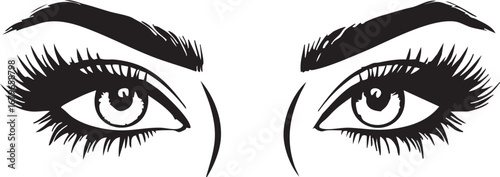 Vector Image of Beautiful Female Eyes with Eyelashes and Brows
