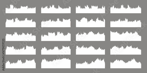 Collection of twenty irregular white jagged line graphs on a gray background