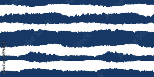 Abstract horizontal stripes with a rough textured edge in deep blue and white