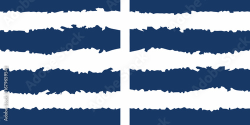 Abstract seamless pattern of rough torn blue stripes on a white background