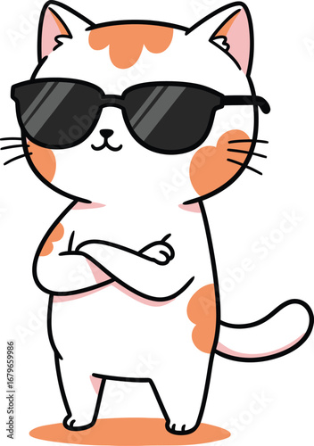 Cool cat wearing sunglasses, isolated on white