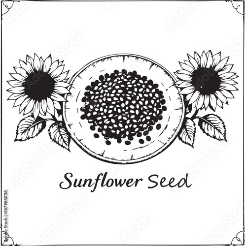 Hand-Drawn Sunflowers and a Bowl of Seeds, a Rustic and Natural Design