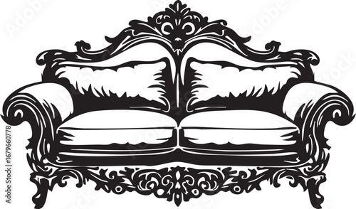 Highly Detailed and Ornate Vintage Couch, a Hand-Drawn Design for Classic Interiors