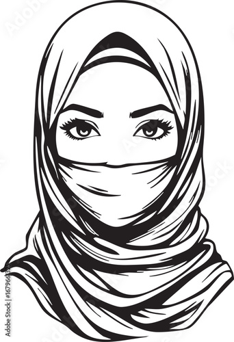  Detailed Hand-Drawn Portrait of a Woman Wearing a Hijab