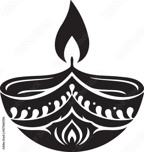 Diya Lamp of Light: A minimalist vector illustration showcases a beautifully crafted diya lamp, a symbol of enlightenment and positivity, radiating hope.