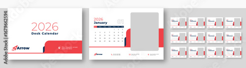 Professional Calendar 2026 template Layout | Corporate desk planner | 12-month monthly view design | Week starts on Sunday