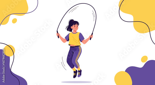 Illustration of a girl jumping rope on a white background doing exercise