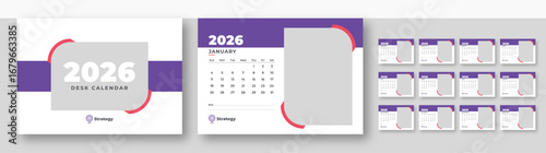 Professional Calendar 2026 Layout | Corporate desk planner | 12-month monthly view 2026 desk calendar design | Week starting Sunday