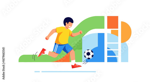 Illustration of a boy playing soccer: a visually appealing vector design in action