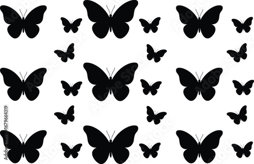 Black Silhouette Butterflies Seamless Pattern on White Background butterfly