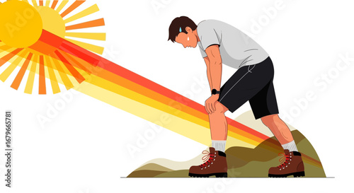 Illustration of a man exhausted by the sun, heatstroke, and outdoor physical activity