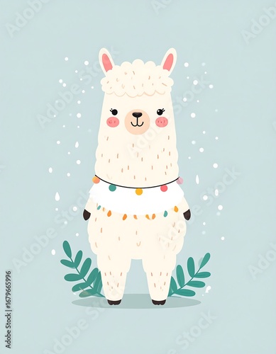 Cute llama with festive garland