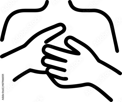Hand on Chest Illustration for Respect and Sincerity, Hand Over Heart Gesture Vector, Honesty and Commitment Line Art Icon, Human Hand Pledge Illustration