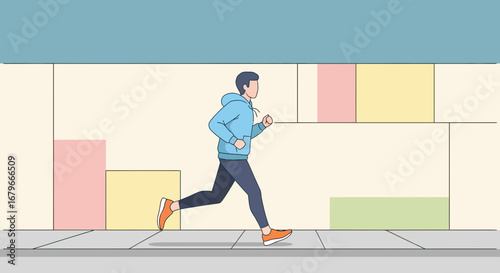 Illustration of a man running during a sunny day for a healthy lifestyle, health concept