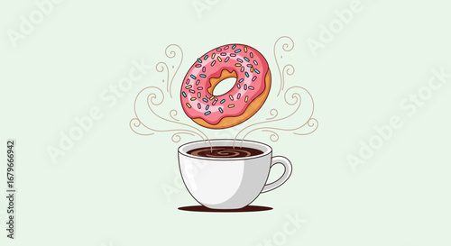 Illustration of a donut and coffee cup, perfect for breakfast or coffee break scenes