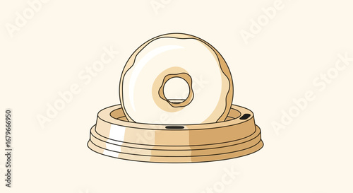 Illustration of a Donut Resting on a Cup Lid, Perfect for Food and Dessert Concepts