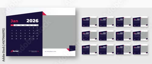Desk Calendar 2026 layout template | Corporate 12-page planner template | Sunday week start format