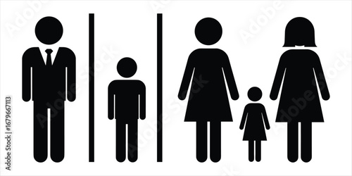 Male Female Child Family Restroom Icons on White Background toilet bathroom