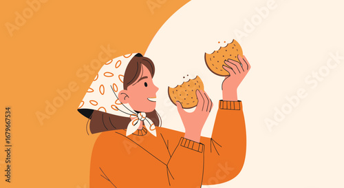 Woman Enjoying Freshly Baked Biscuits: A Delightful Moment of Culinary Pleasure
